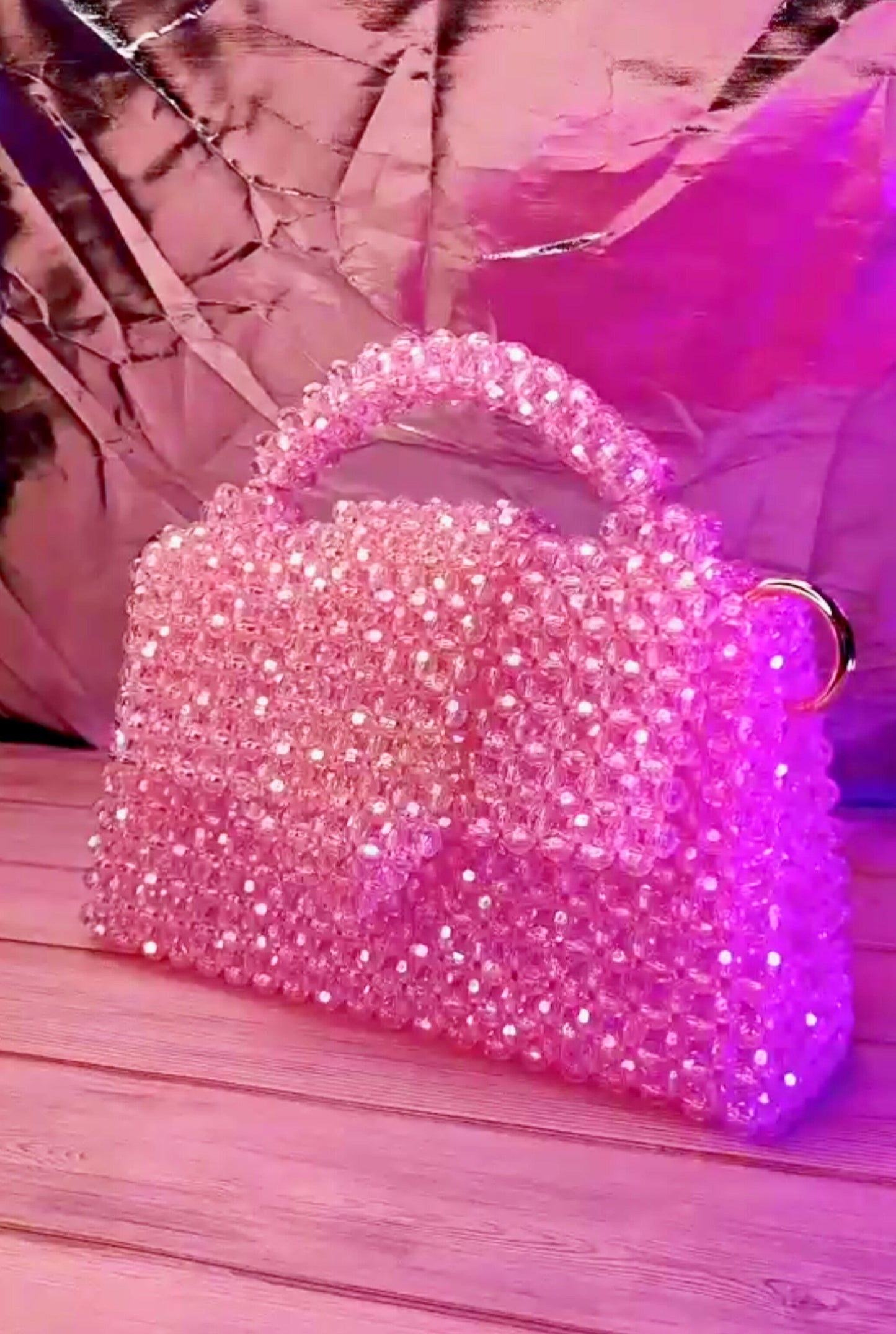 O: Crystal Pink Beads Bag