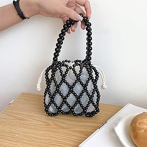 S: Black Beaded  Handbag