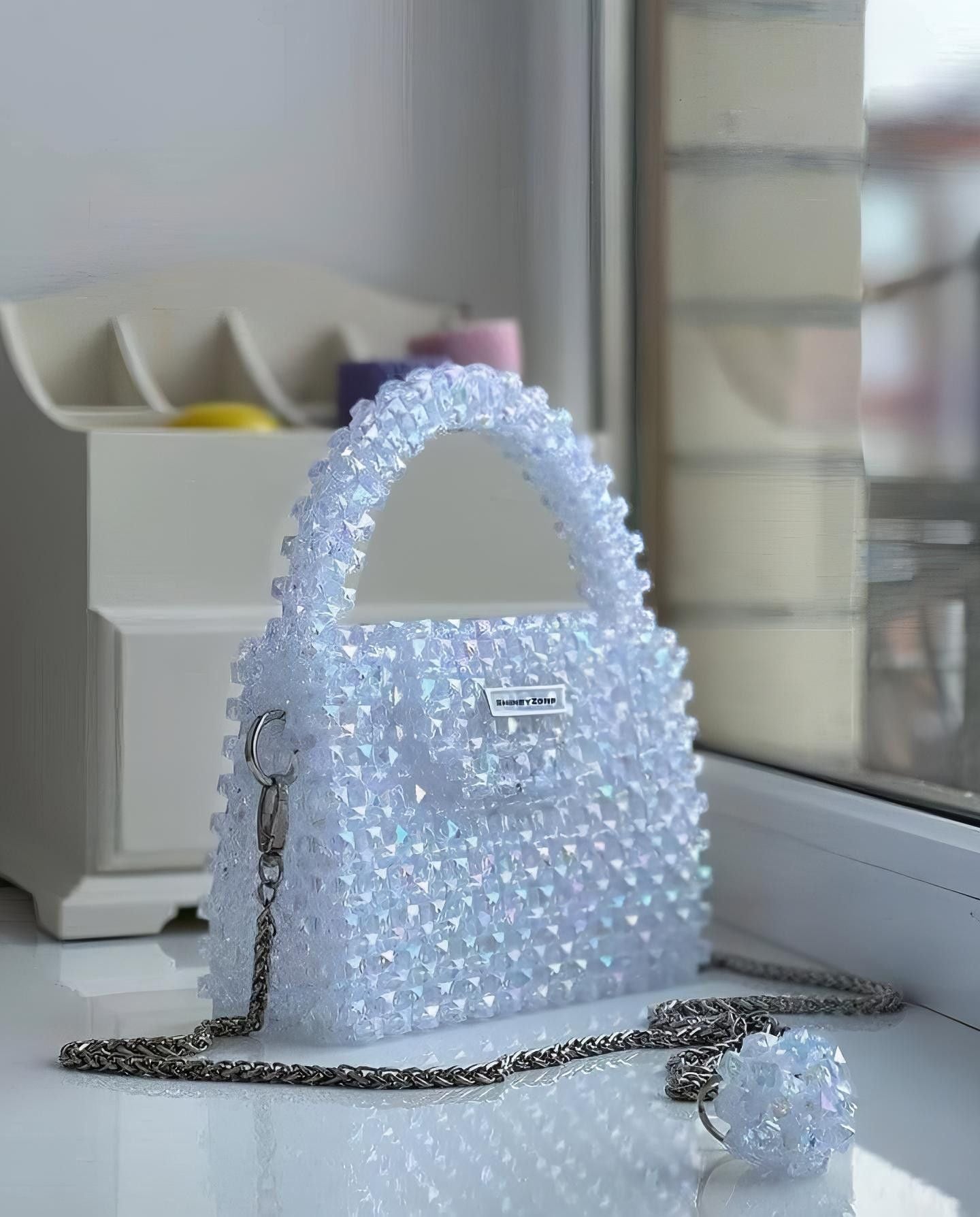 C: White Crystal Bead Bag